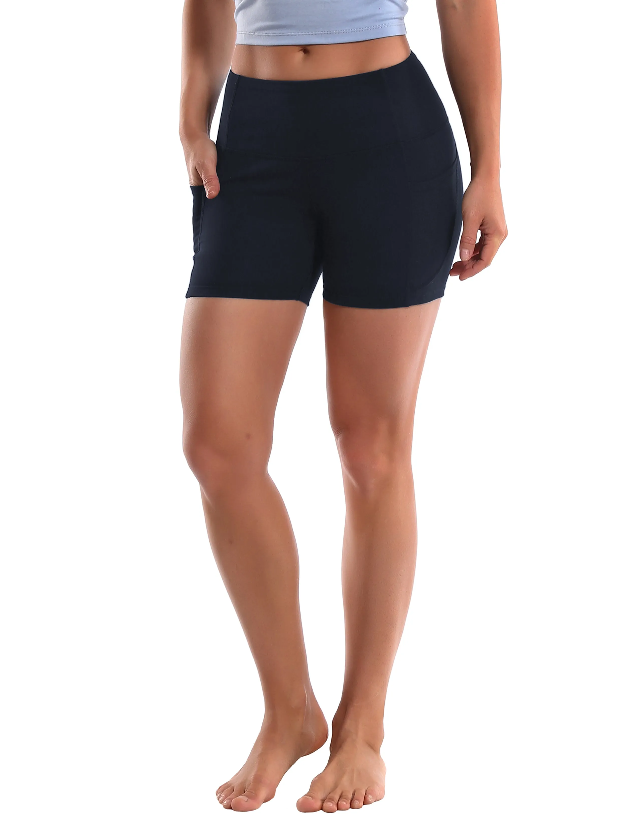 High Waist Side Pockets Plus Size Shorts darkblue_Plus Size