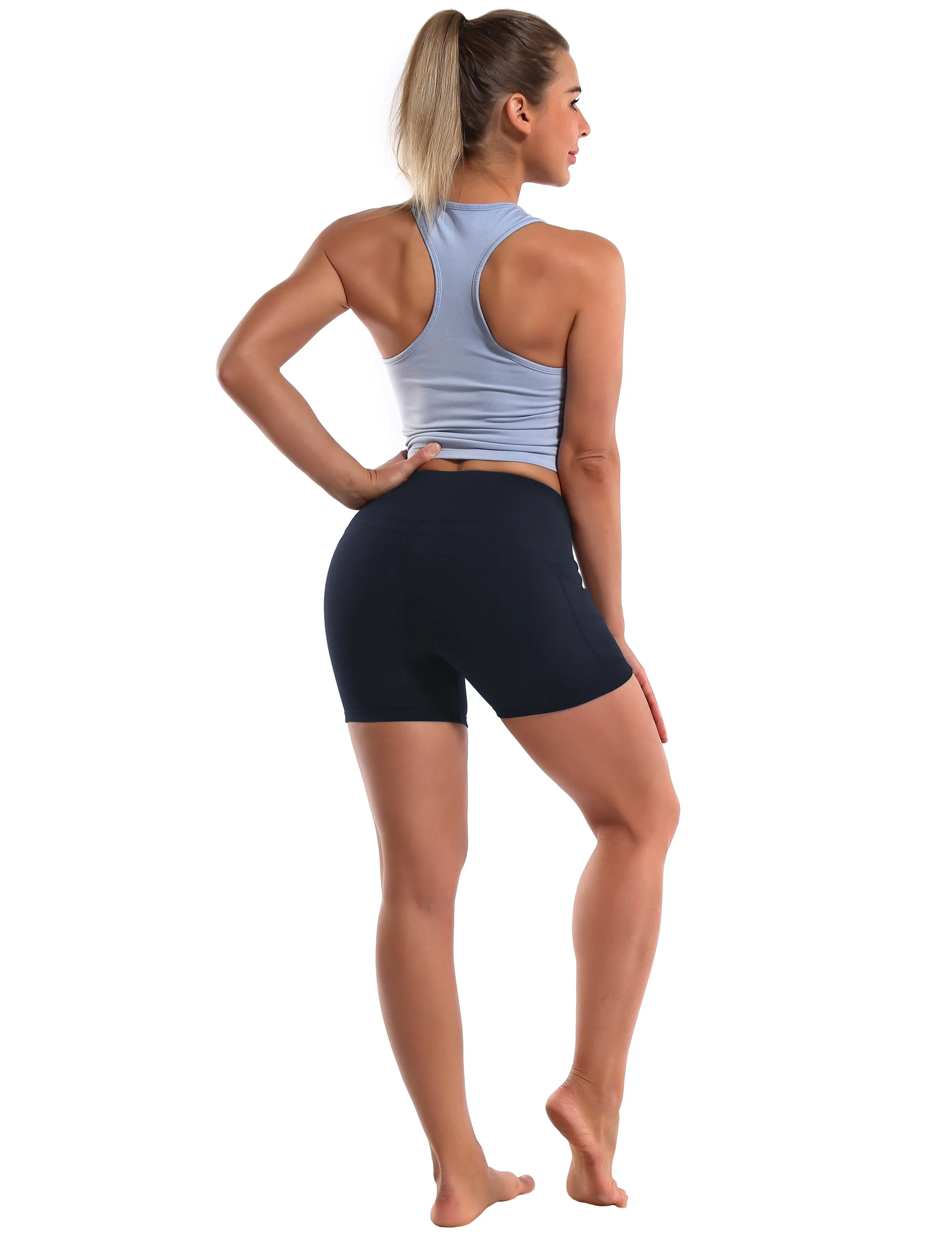 High Waist Side Pockets Plus Size Shorts darkblue_Plus Size