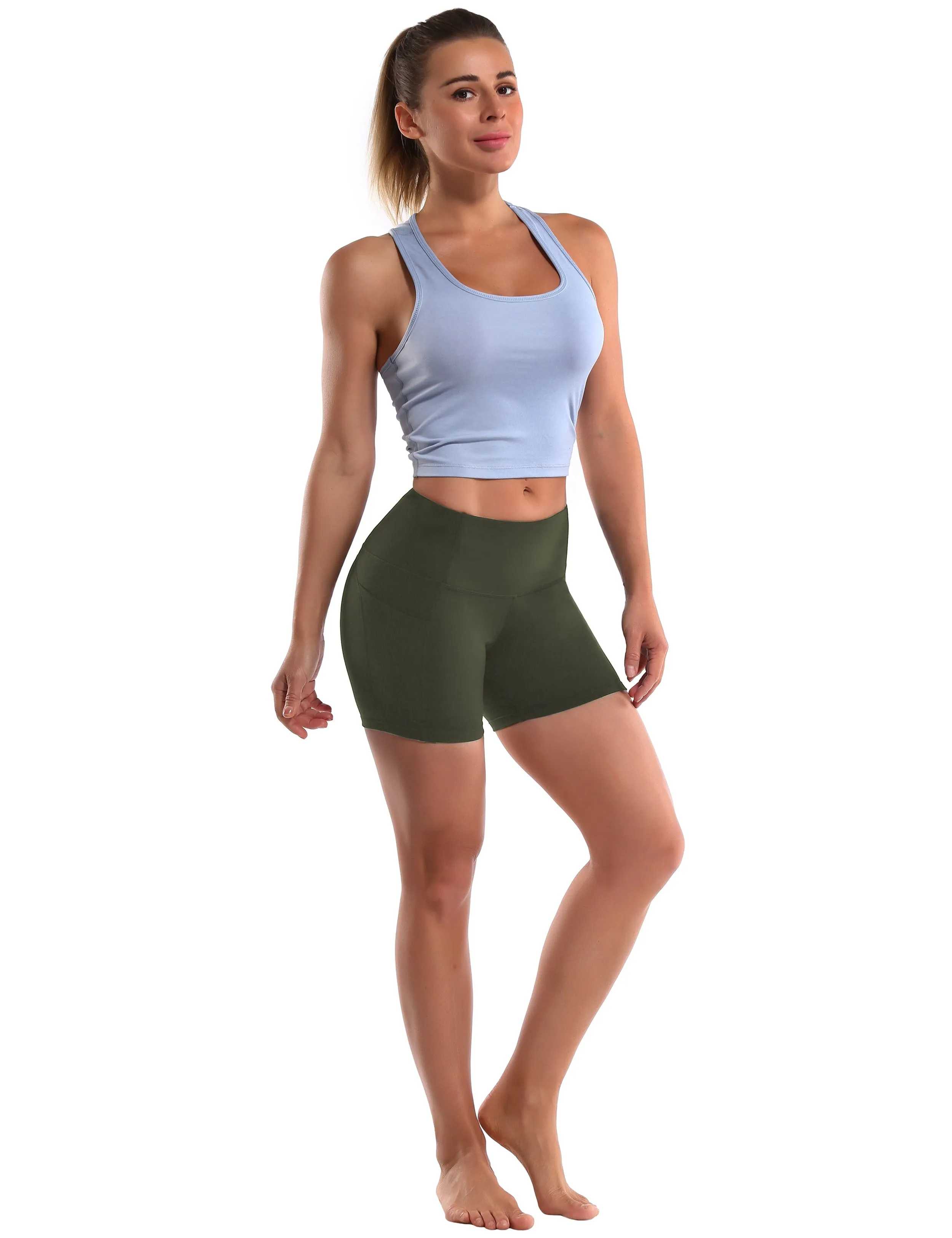 High Waist Side Pockets Plus Size Shorts green_Plus Size