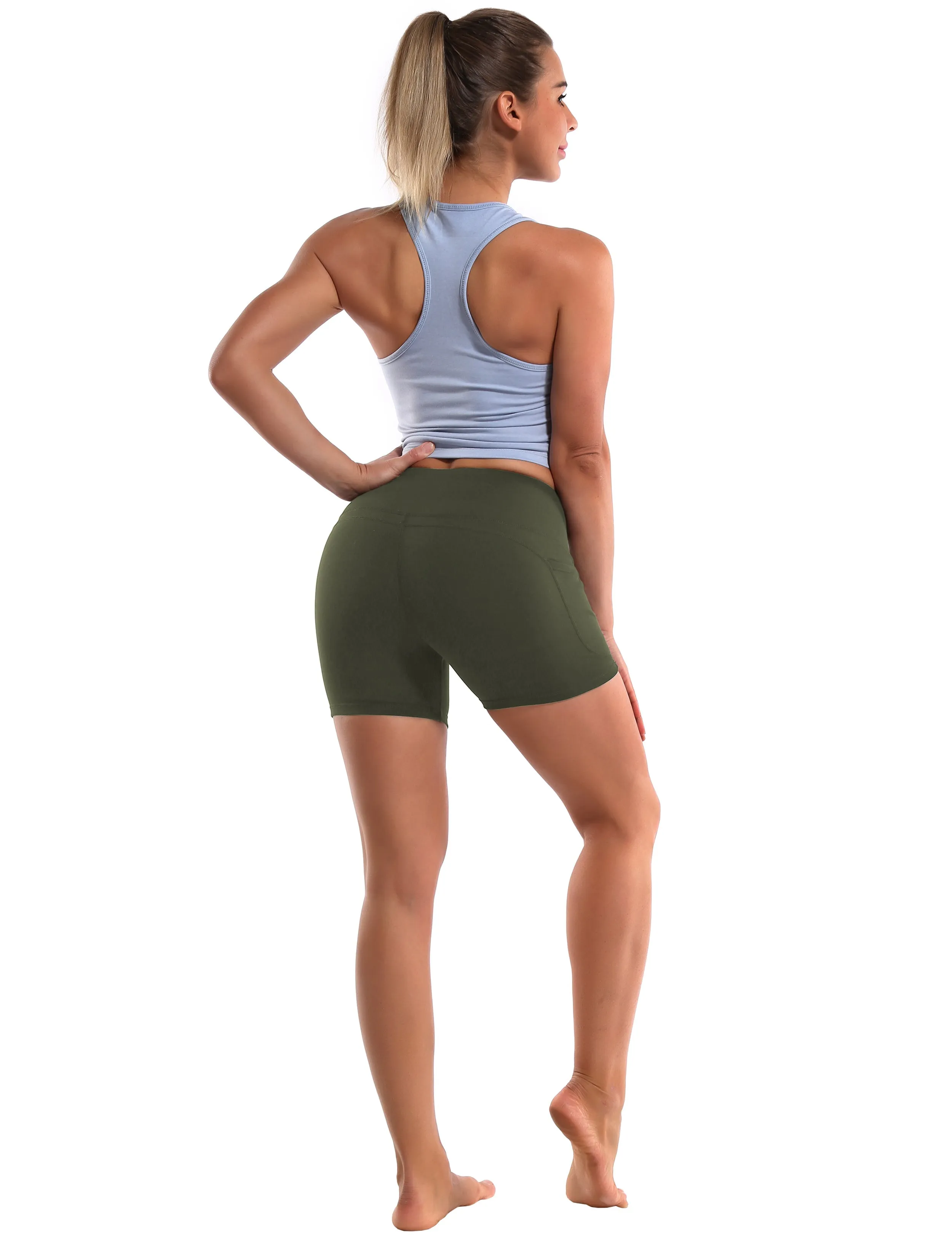 High Waist Side Pockets Plus Size Shorts green_Plus Size