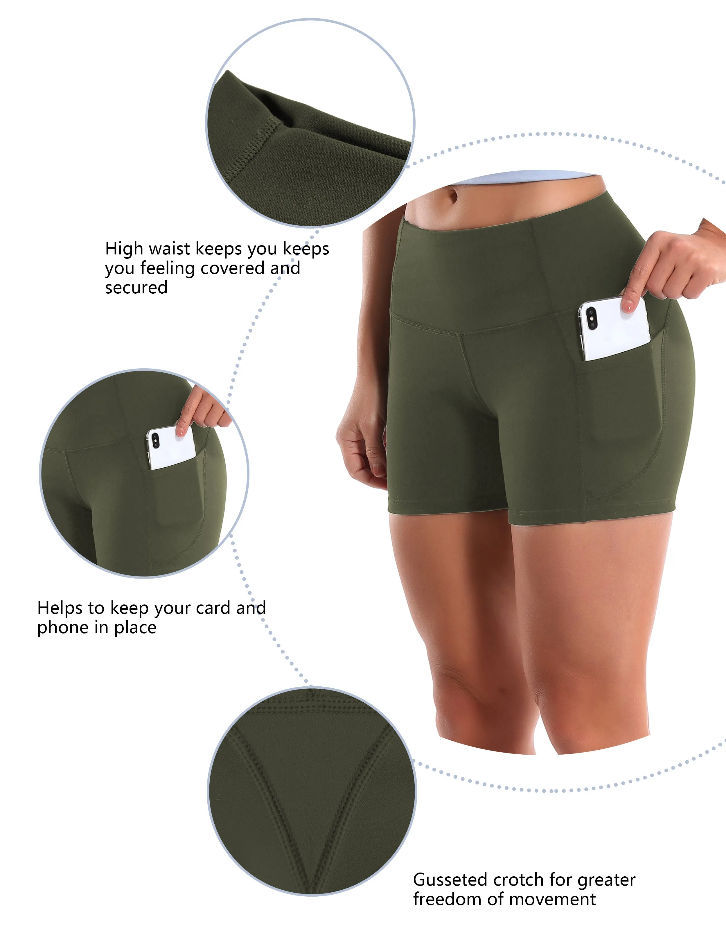 High Waist Side Pockets Plus Size Shorts green_Plus Size