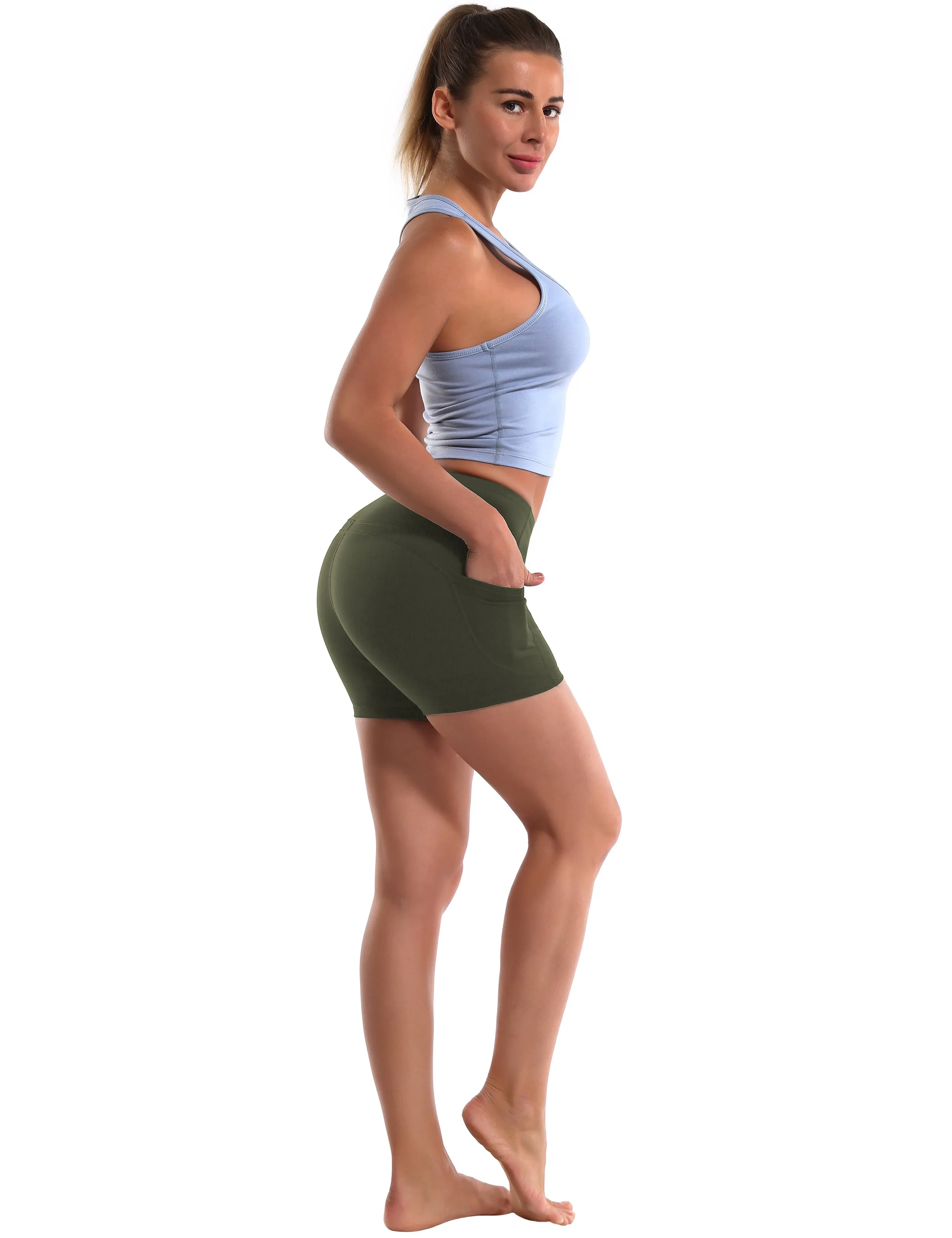 High Waist Side Pockets Plus Size Shorts green_Plus Size