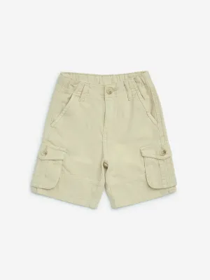 HOP Kids Light Beige Cargo-Style Mid-Rise Denim Shorts