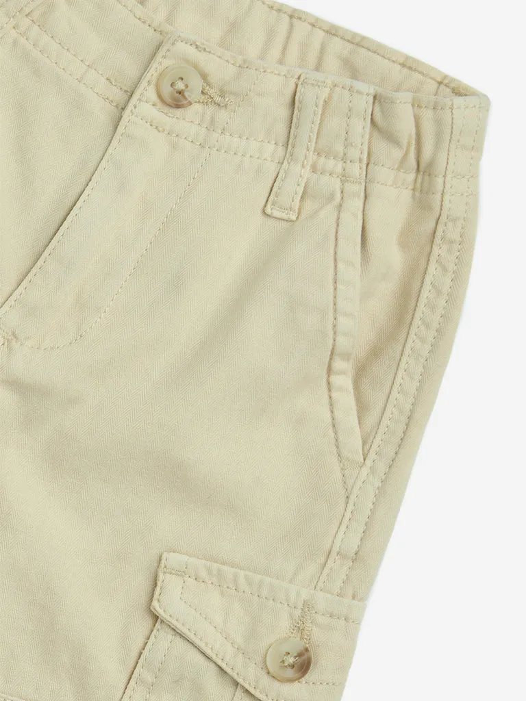 HOP Kids Light Beige Cargo-Style Mid-Rise Denim Shorts