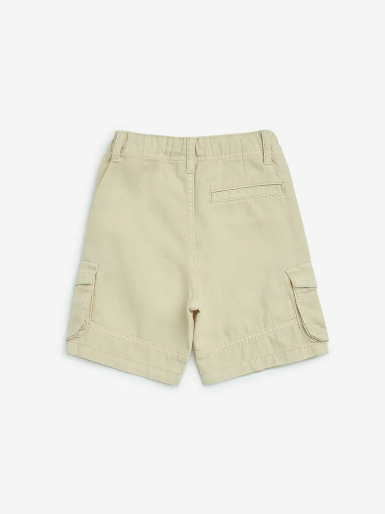 HOP Kids Light Beige Cargo-Style Mid-Rise Denim Shorts