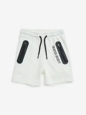 HOP Kids White Mid-Rise Cotton-Blend Shorts