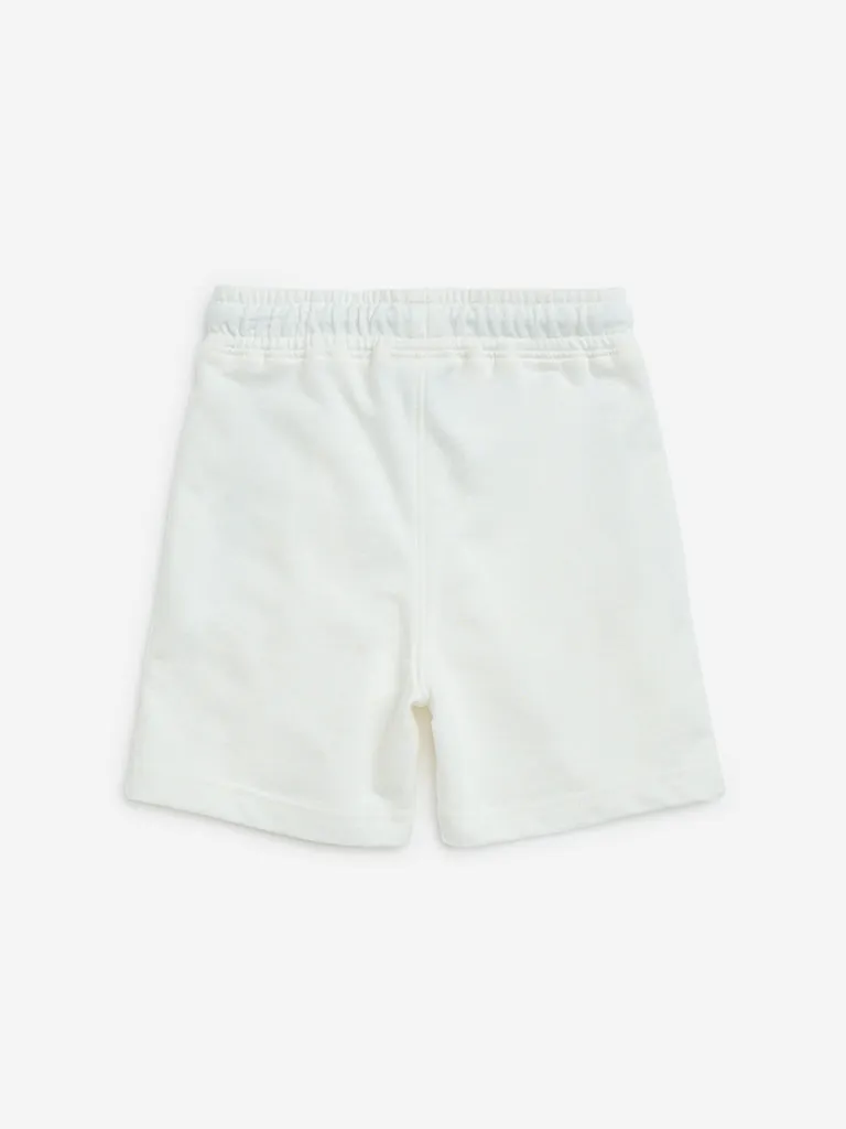 HOP Kids White Mid-Rise Cotton-Blend Shorts