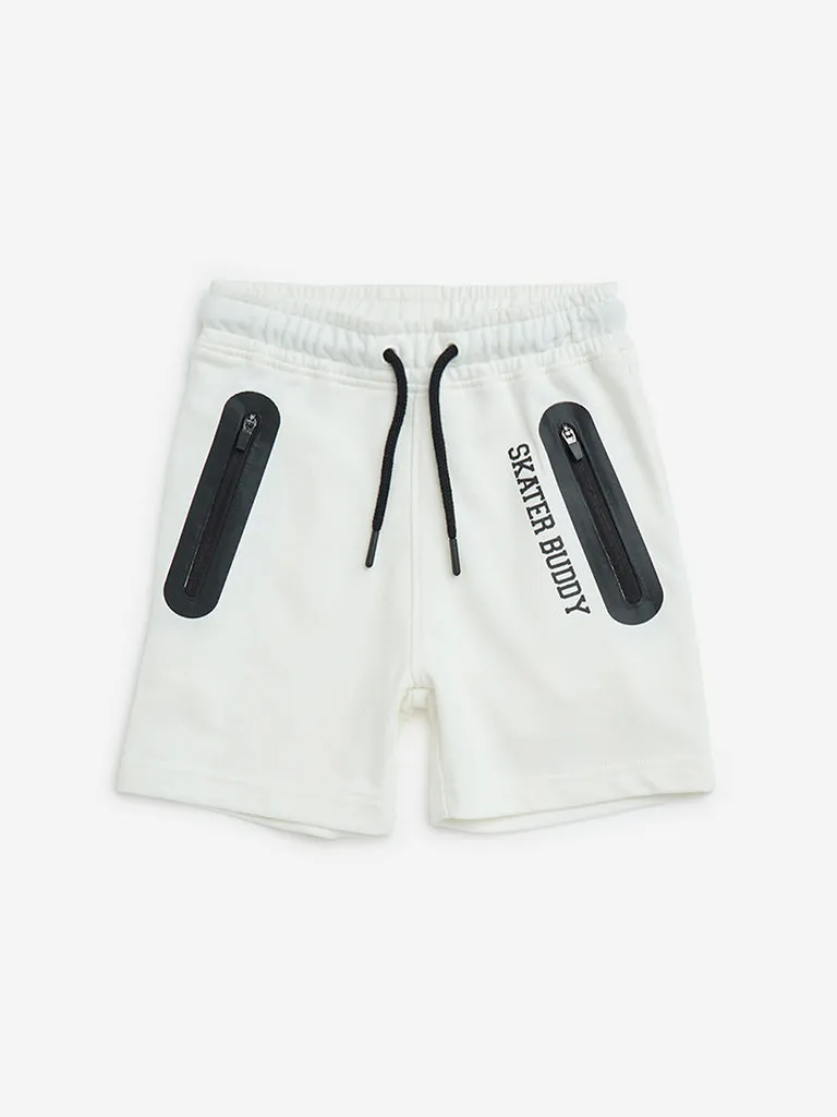 HOP Kids White Mid-Rise Cotton-Blend Shorts