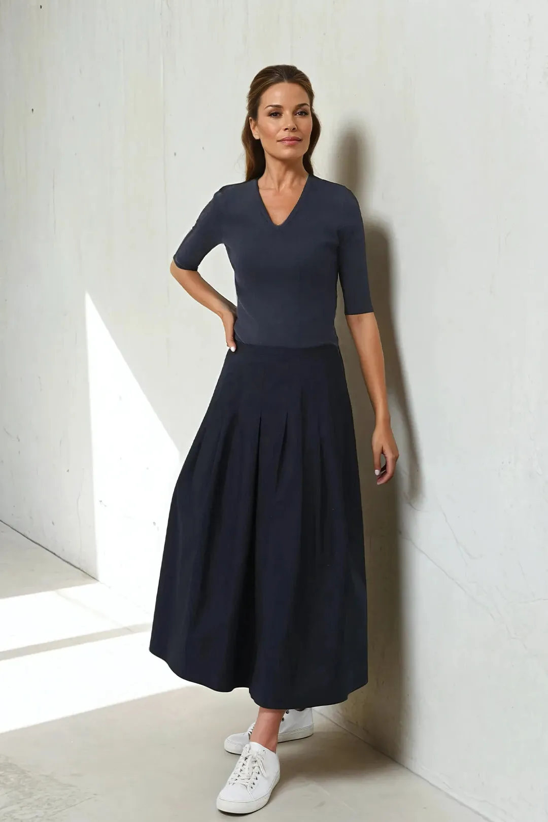 ITALIAN COTTON ELBOW SLEEVE V NECK