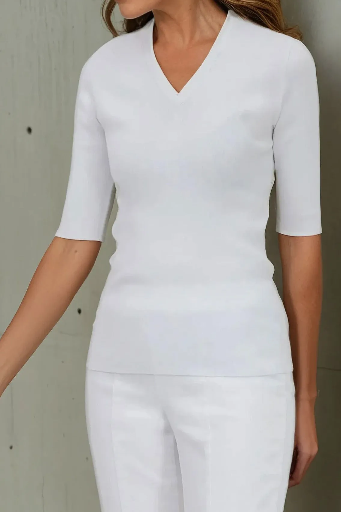 ITALIAN COTTON ELBOW SLEEVE V NECK