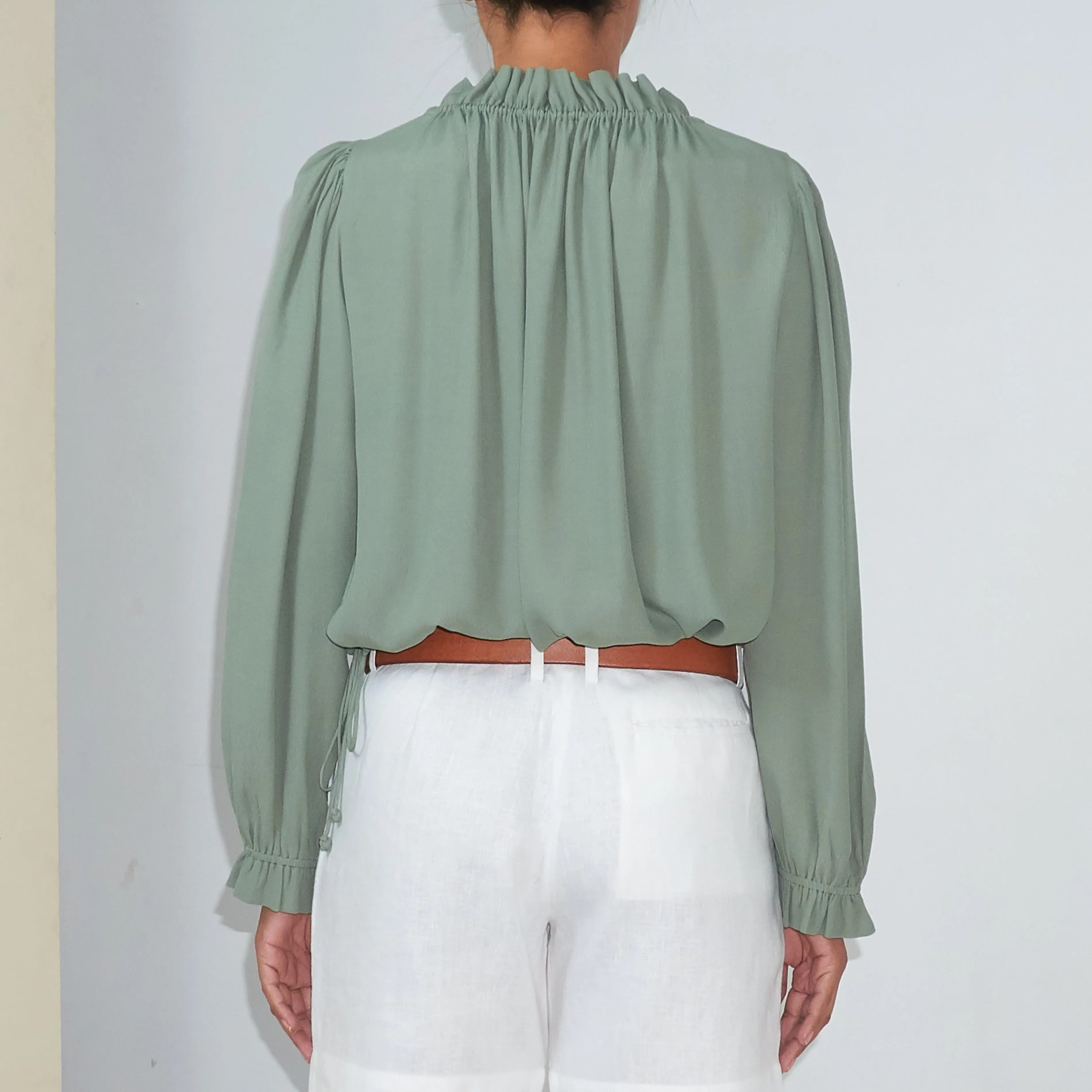 KATY BLOUSE - Rayon Fujette Crepe | Light Olive Green