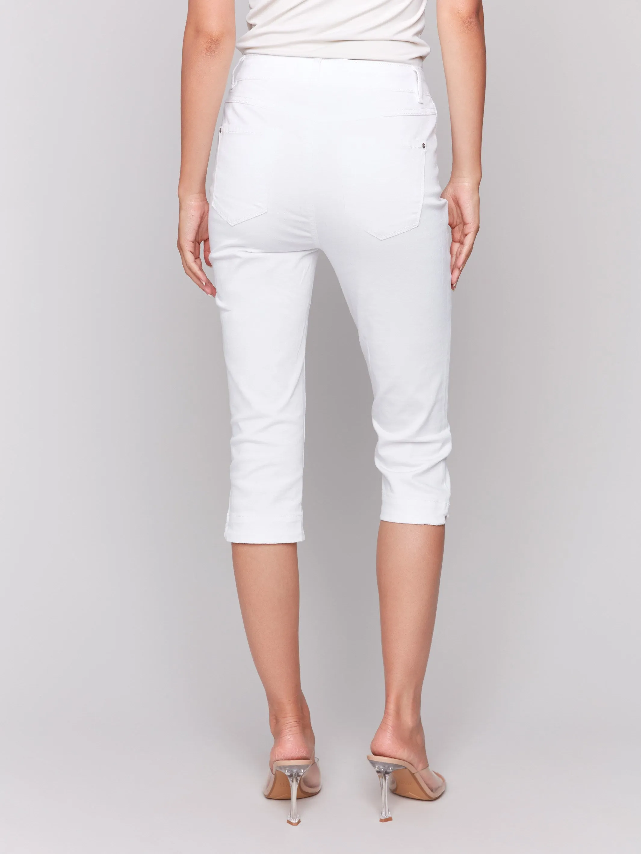 Knee High Capri Twill Pants - White
