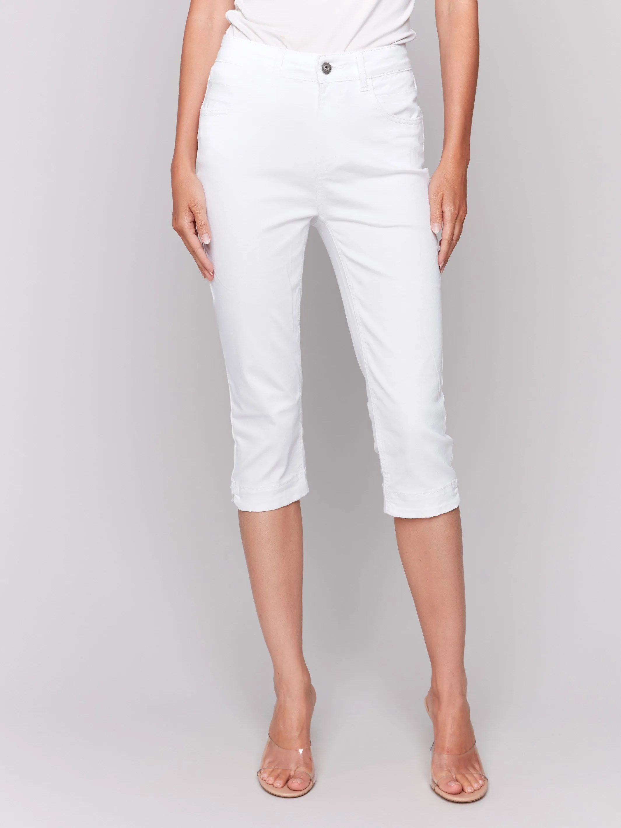 Knee High Capri Twill Pants - White
