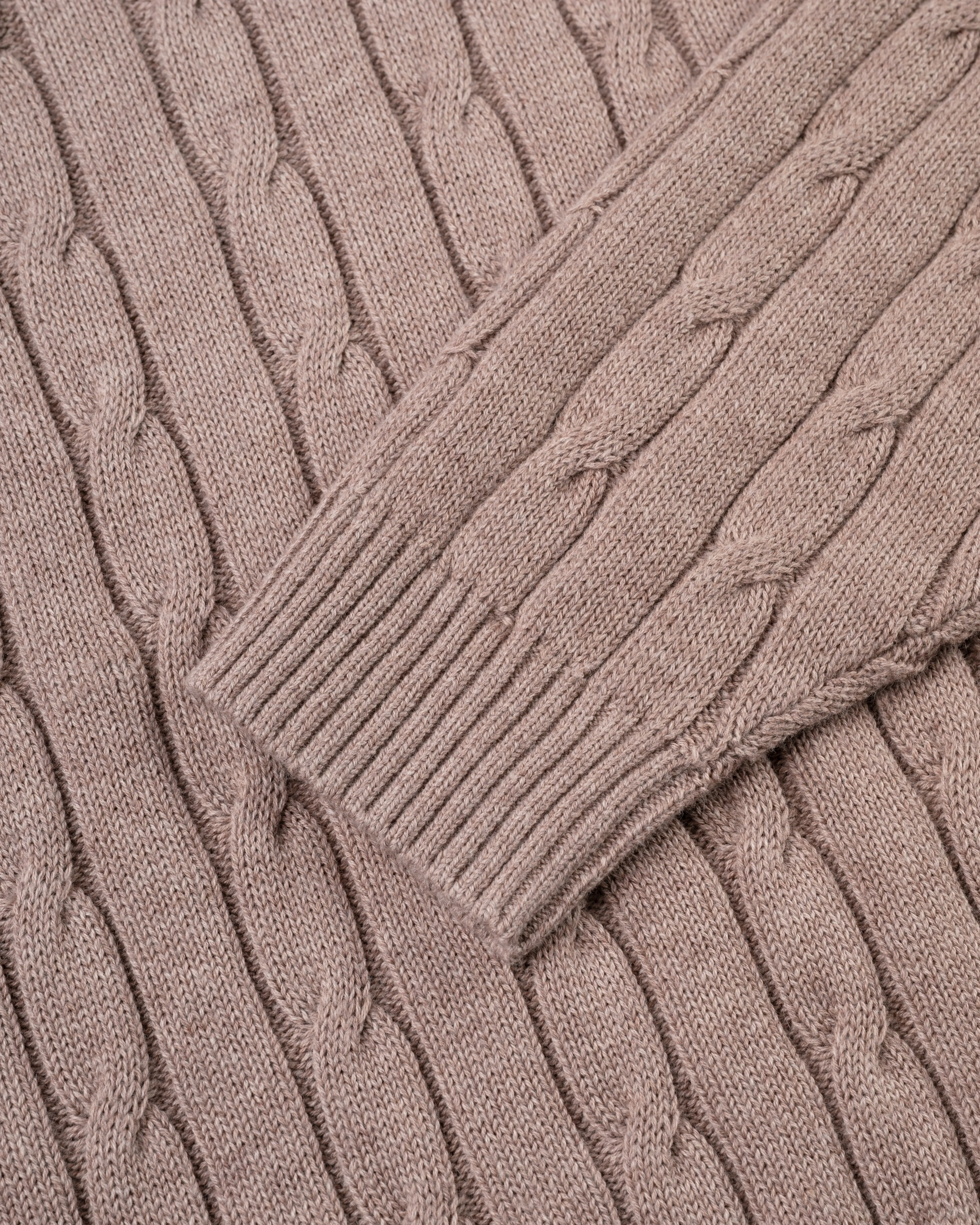 LIGHT BROWN COTTON/CASHMERE CABLE CREWNECK SWEATER