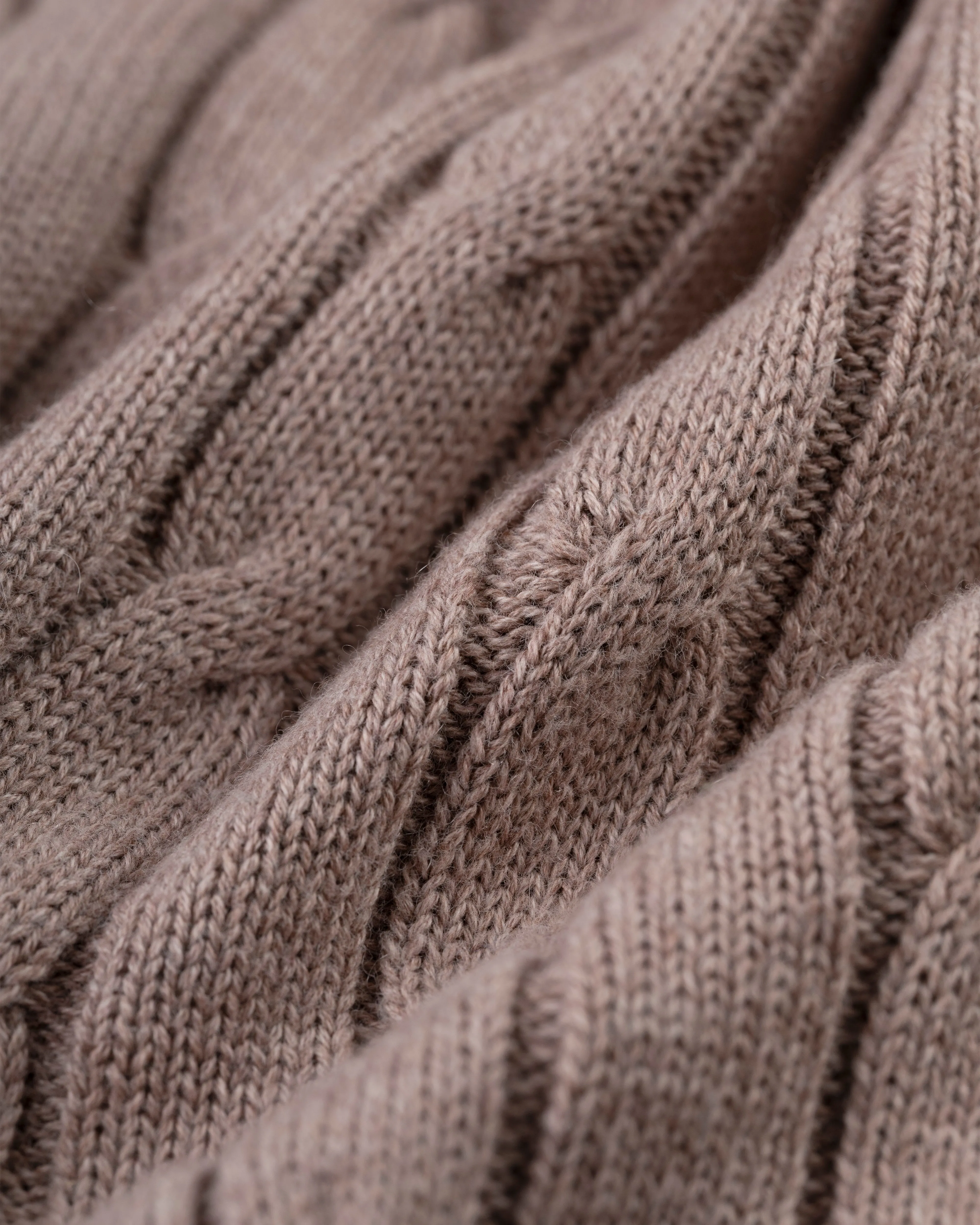 LIGHT BROWN COTTON/CASHMERE CABLE CREWNECK SWEATER