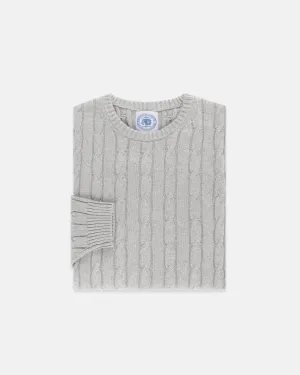 LIGHT GREY COTTON/CASHMERE CABLE CREWNECK