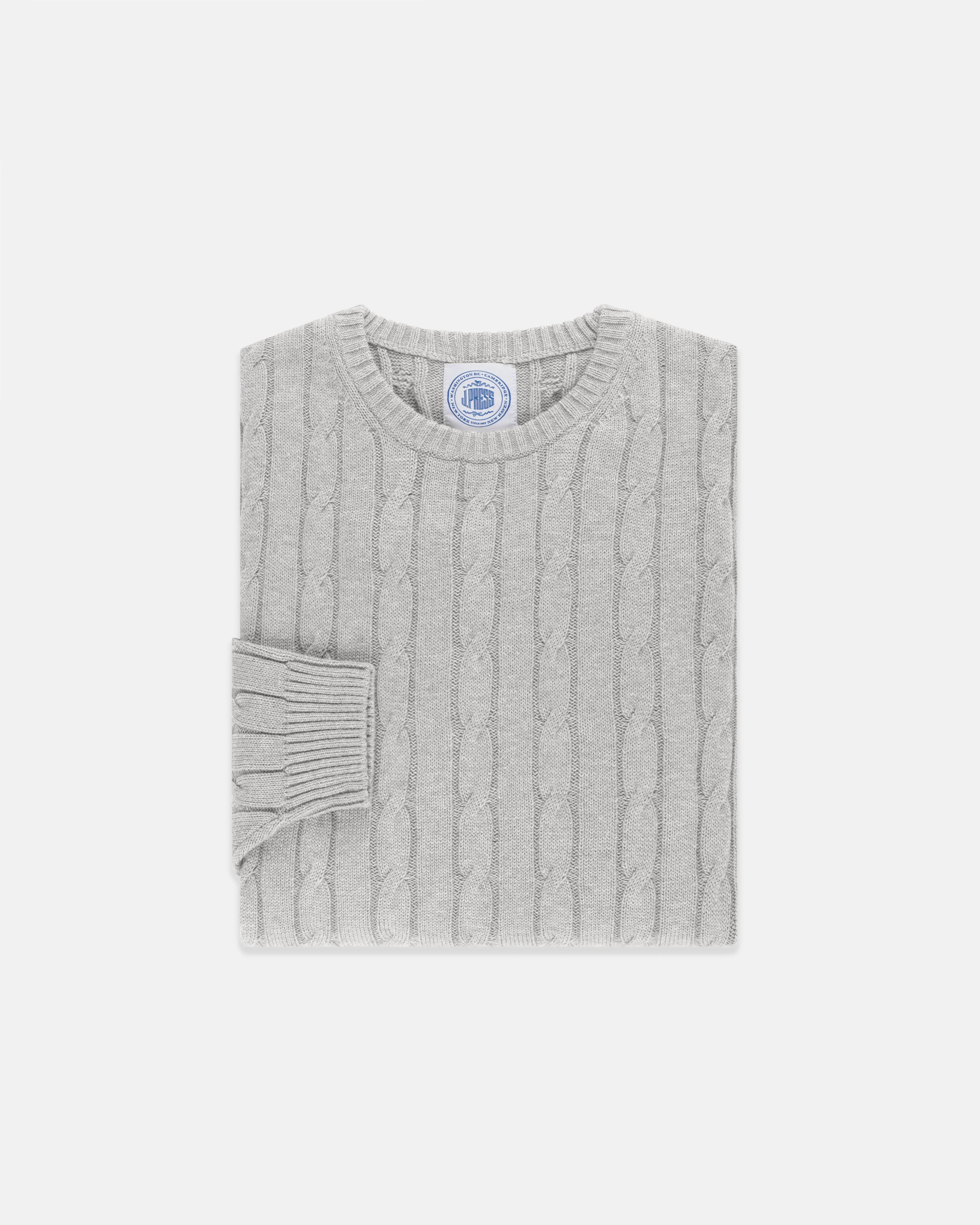 LIGHT GREY COTTON/CASHMERE CABLE CREWNECK