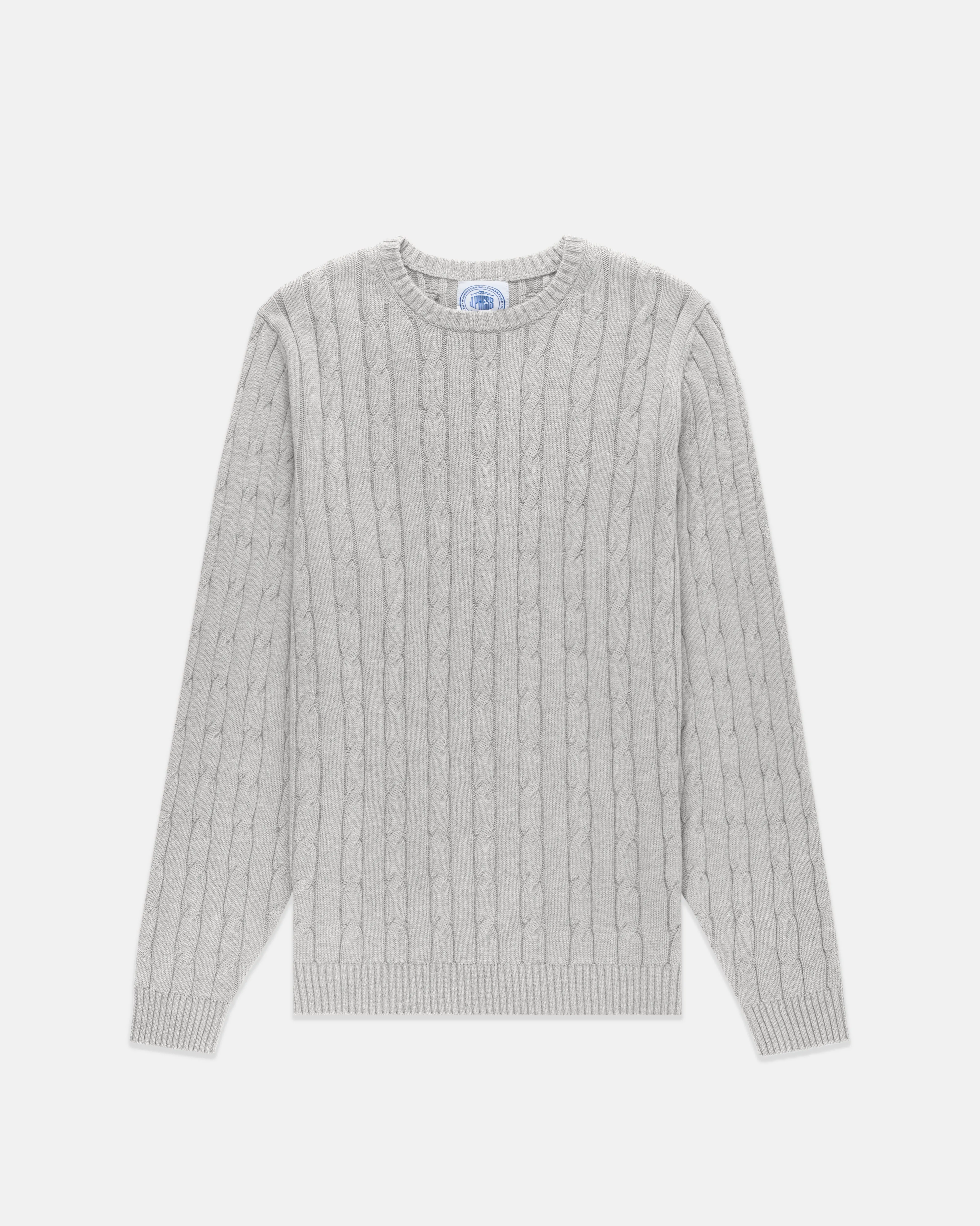 LIGHT GREY COTTON/CASHMERE CABLE CREWNECK