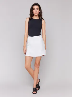Linen Blend Wrap Skort - White