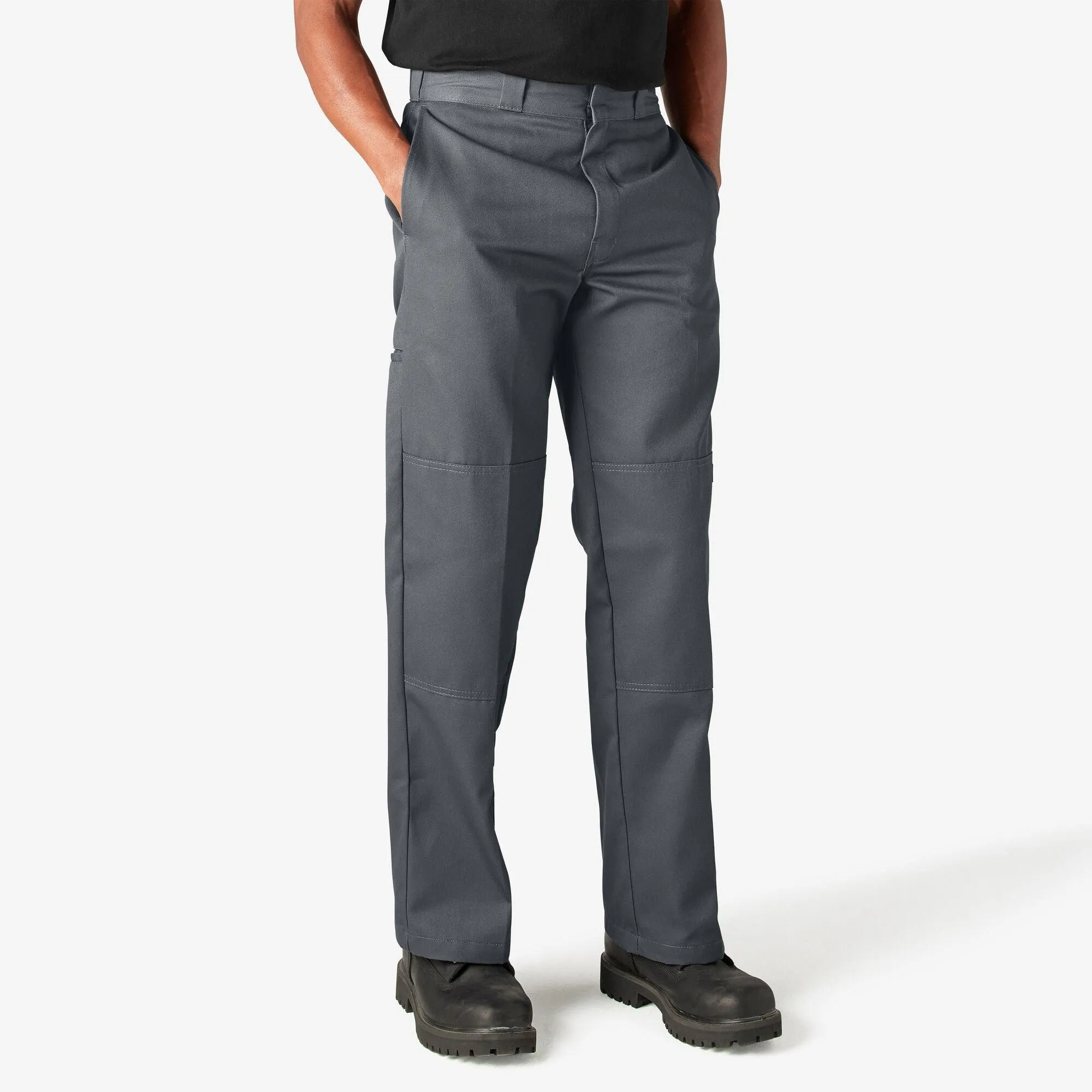 Loose Fit Double Knee Work Pants, Charcoal Gray