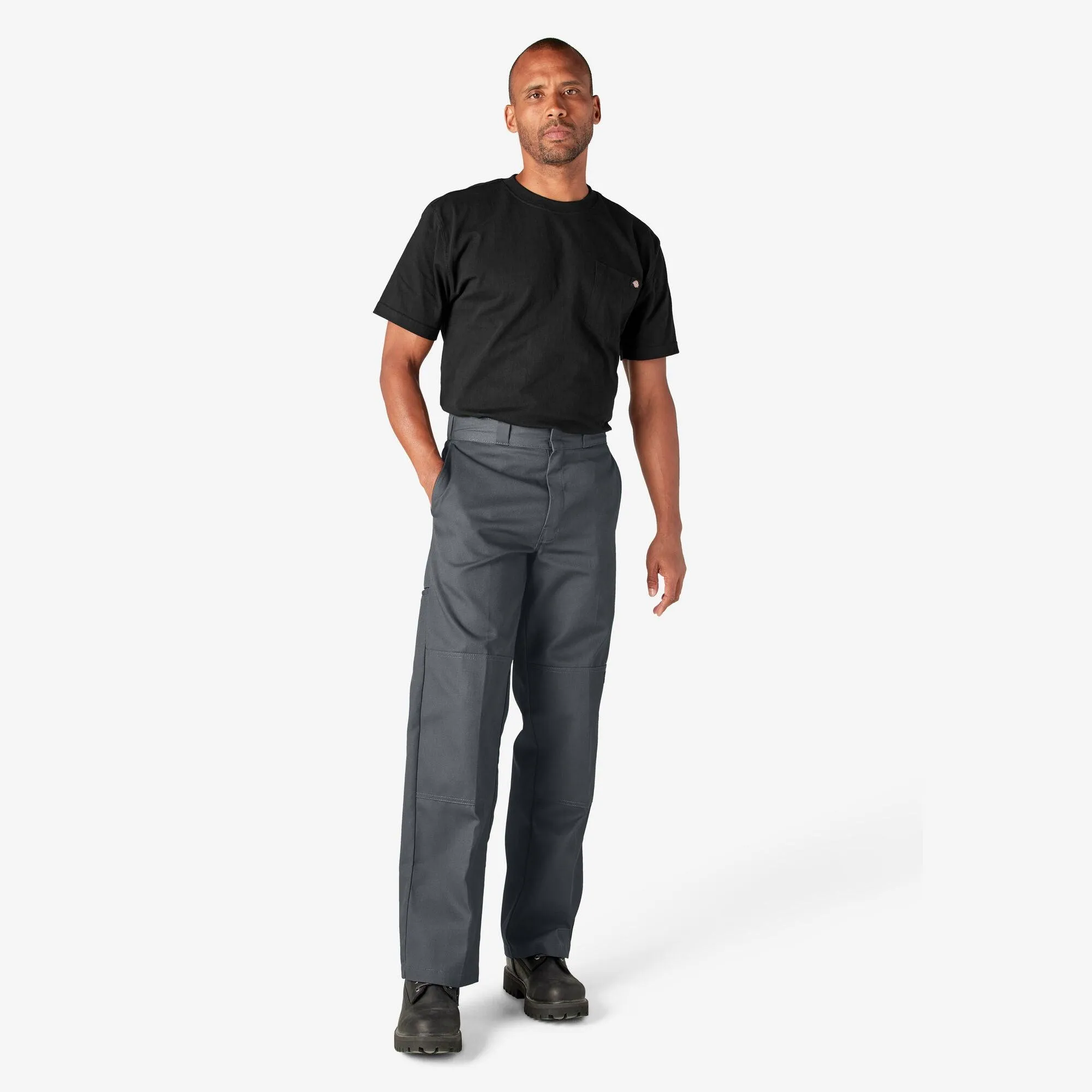 Loose Fit Double Knee Work Pants, Charcoal Gray