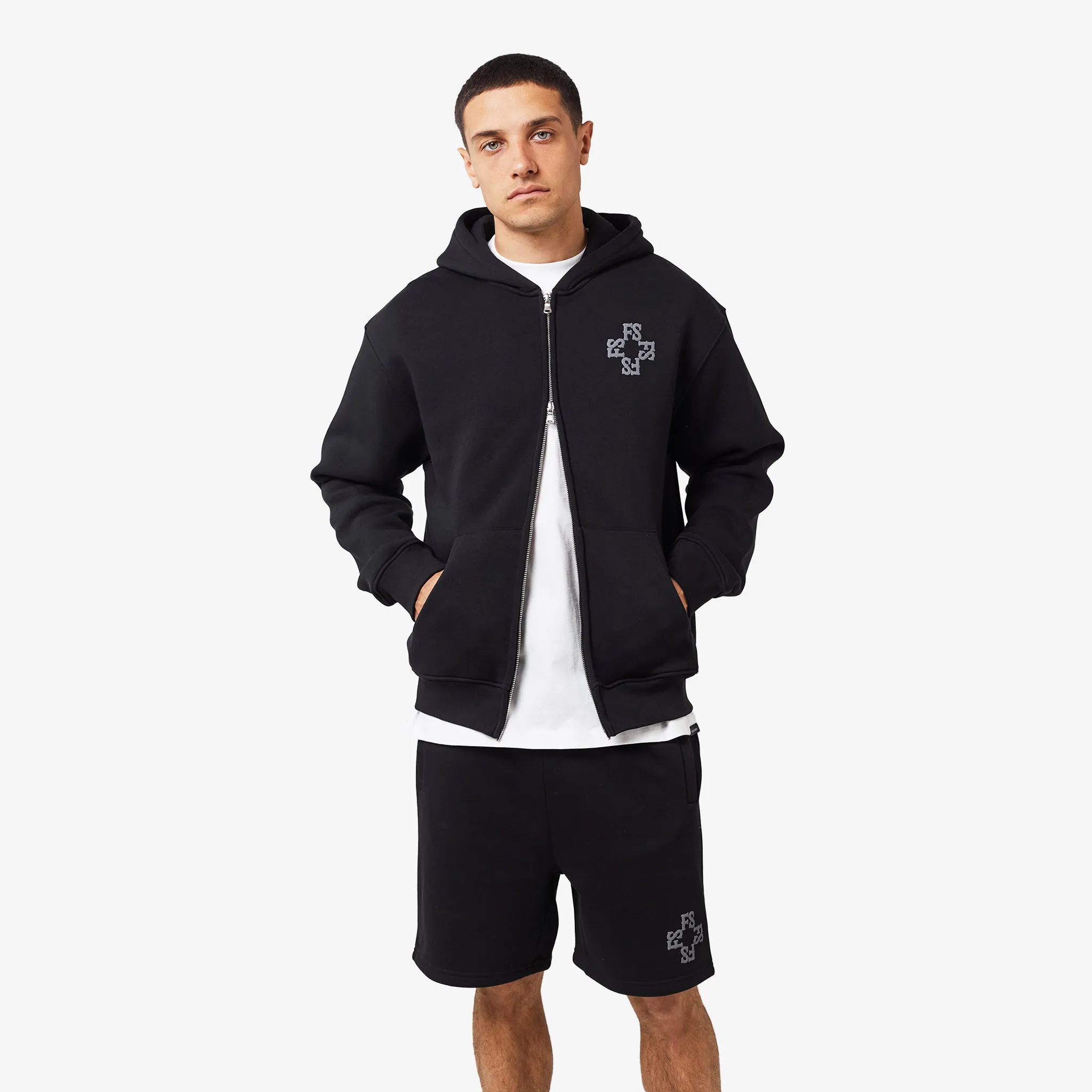 Monogram Full Zip Hoodie | Black