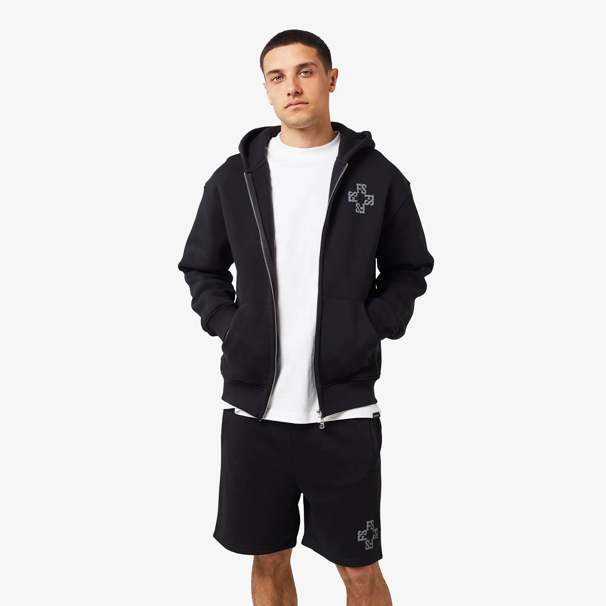 Monogram Full Zip Hoodie | Black