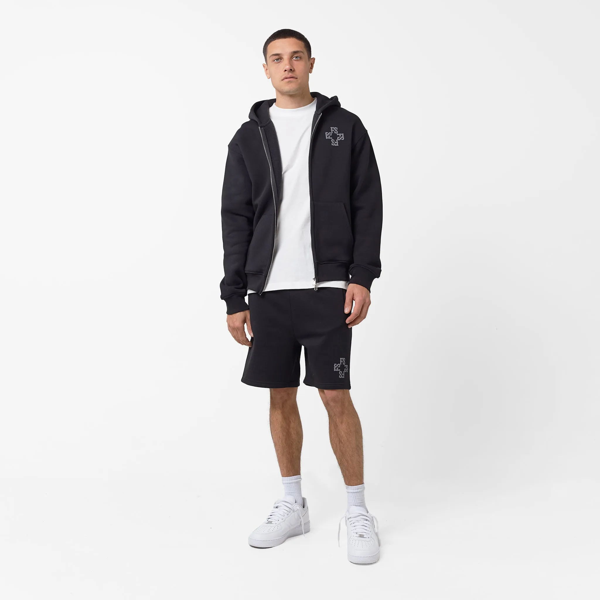 Monogram Full Zip Hoodie | Black