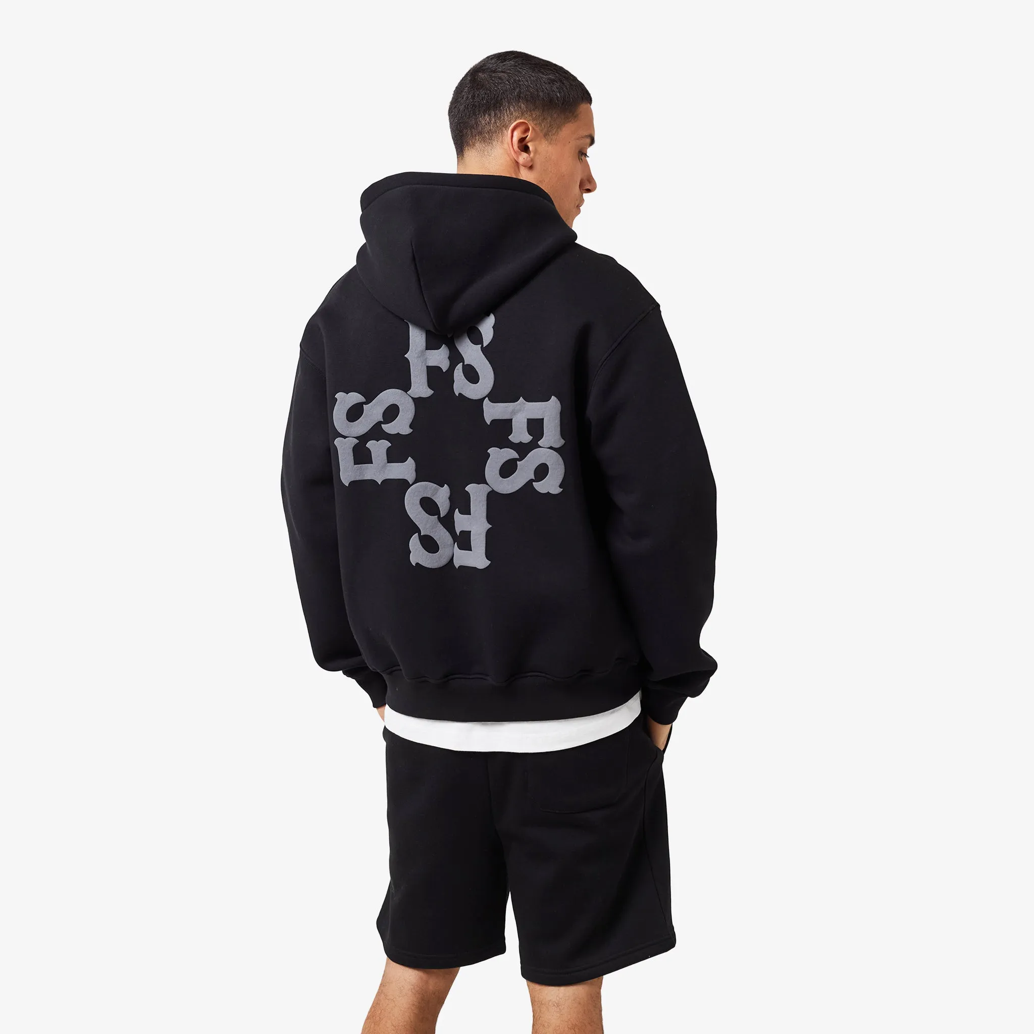 Monogram Full Zip Hoodie | Black