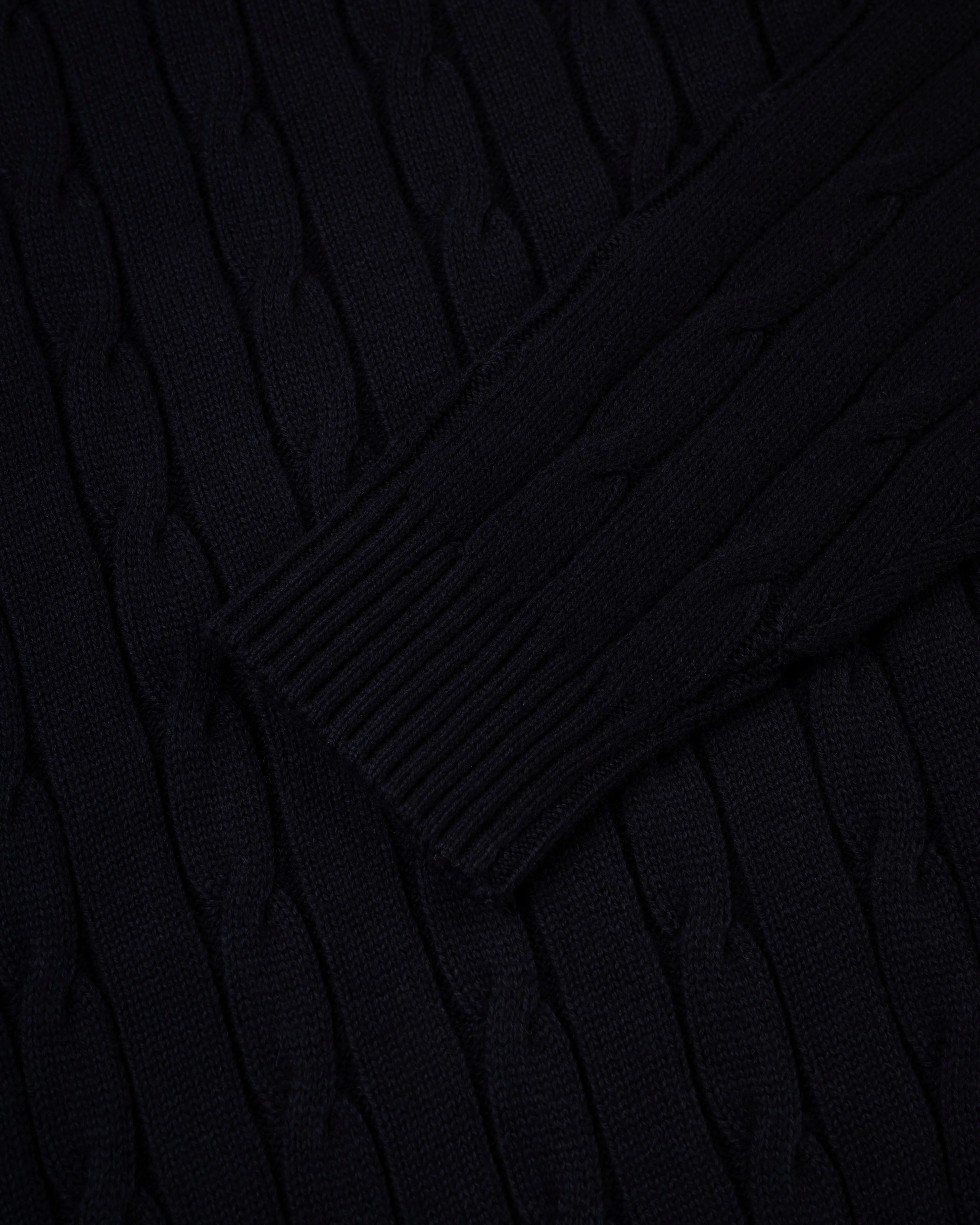 NAVY COTTON/CASHMERE CABLE CREWNECK SWEATER