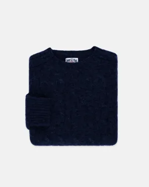 NAVY SHAGGY DOG CABLE CREWNECK SWEATER
