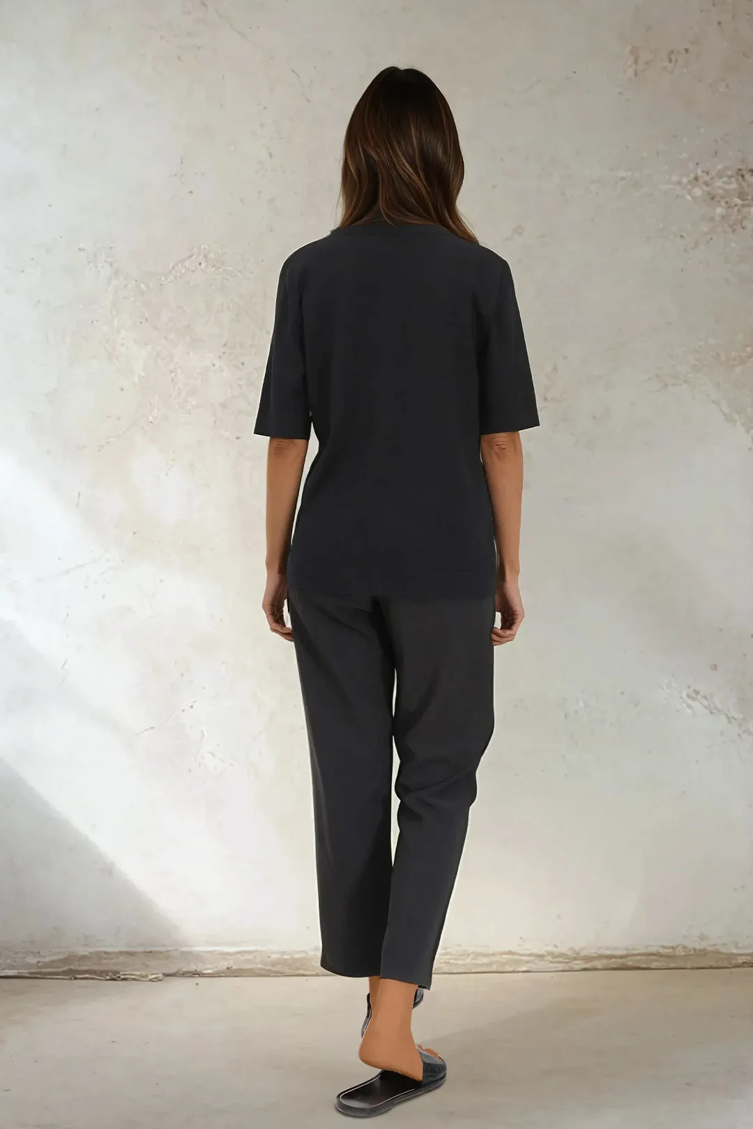 NICO TENNIS ELBOW SLEEVE CREW IN FINE GAUGE ITALIAN SILK COTTON