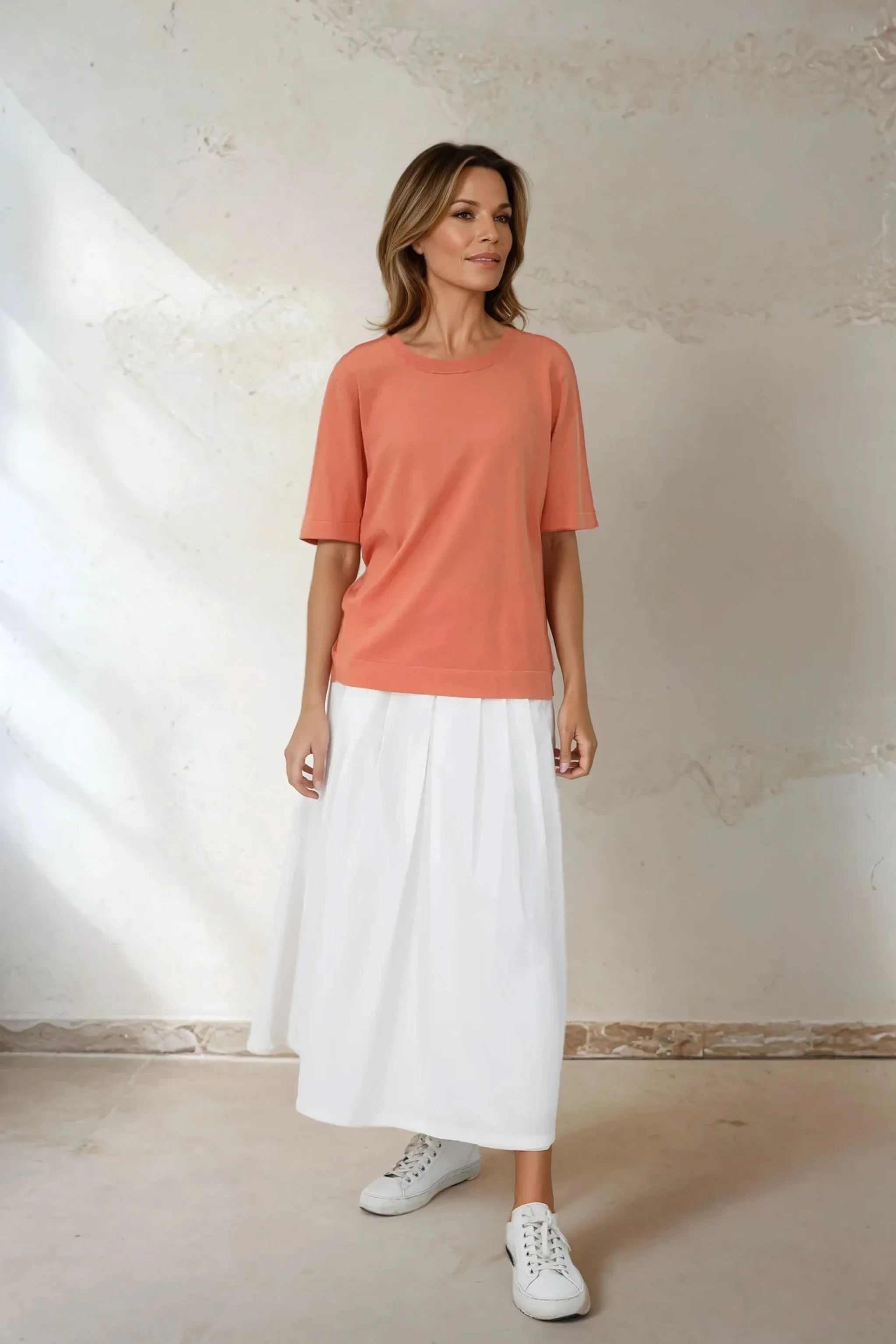 NICO TENNIS ELBOW SLEEVE CREW IN FINE GAUGE ITALIAN SILK COTTON