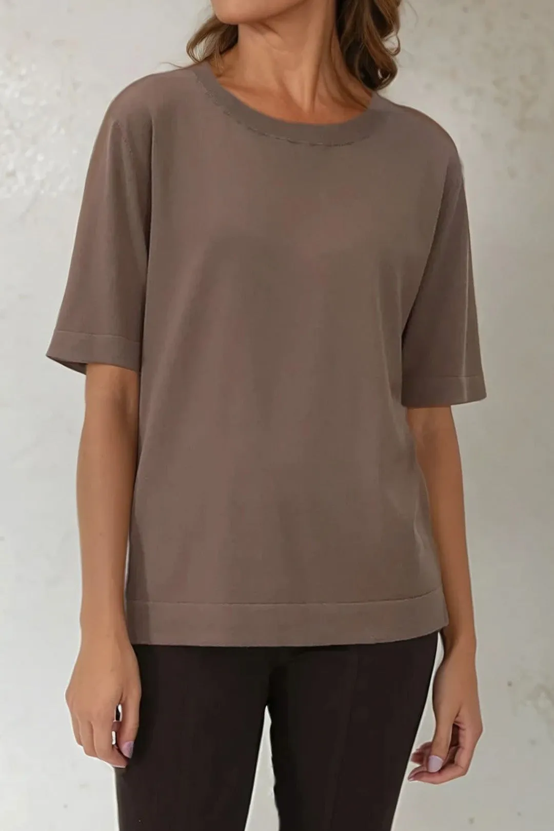 NICO TENNIS ELBOW SLEEVE CREW IN FINE GAUGE ITALIAN SILK COTTON