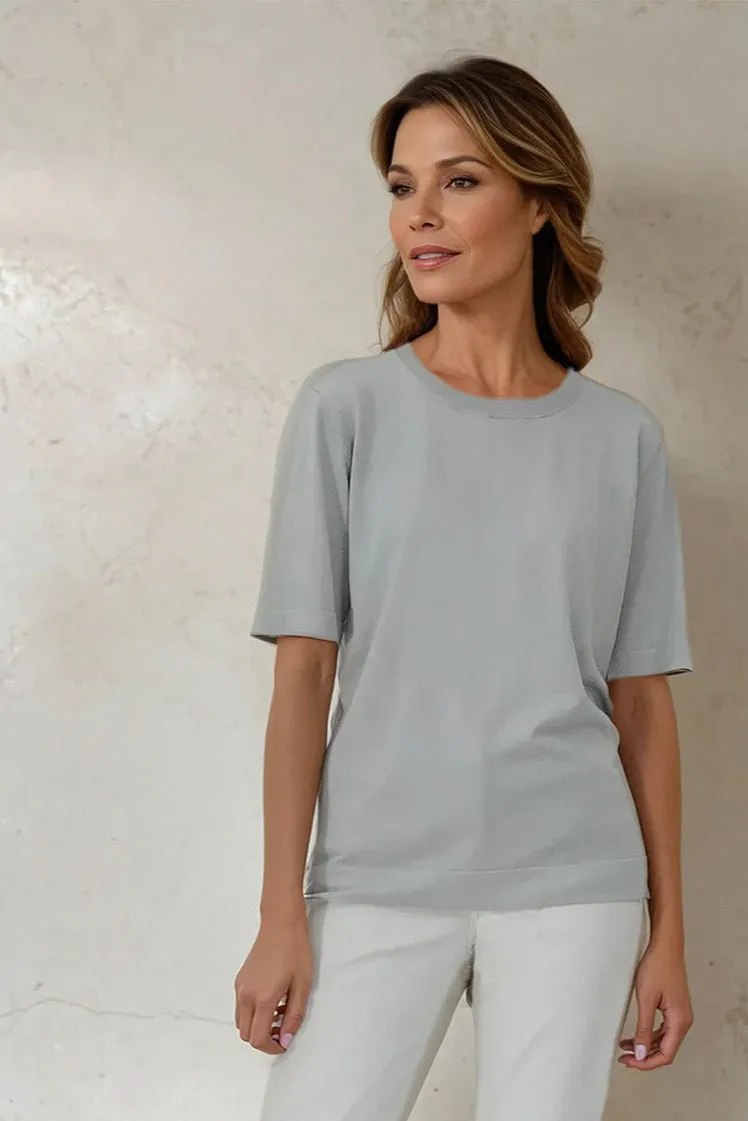NICO TENNIS ELBOW SLEEVE CREW IN FINE GAUGE ITALIAN SILK COTTON