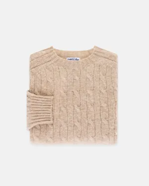 OATMEAL SHAGGY DOG CABLE CREWNECK SWEATER