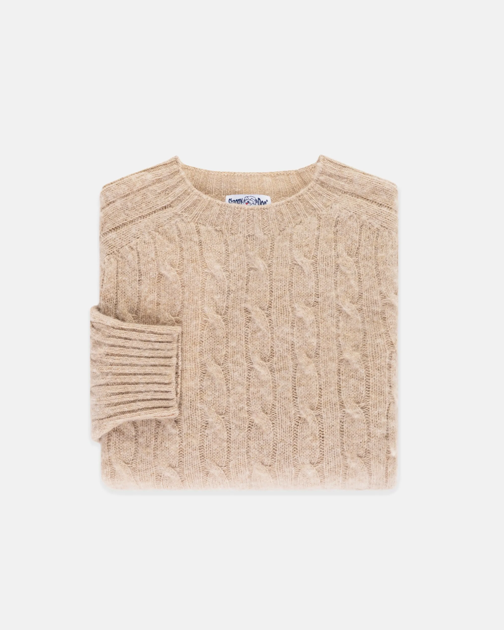 OATMEAL SHAGGY DOG CABLE CREWNECK SWEATER