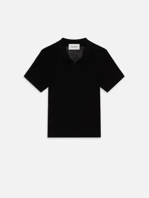 Open Weave Polo Sweater -- Black