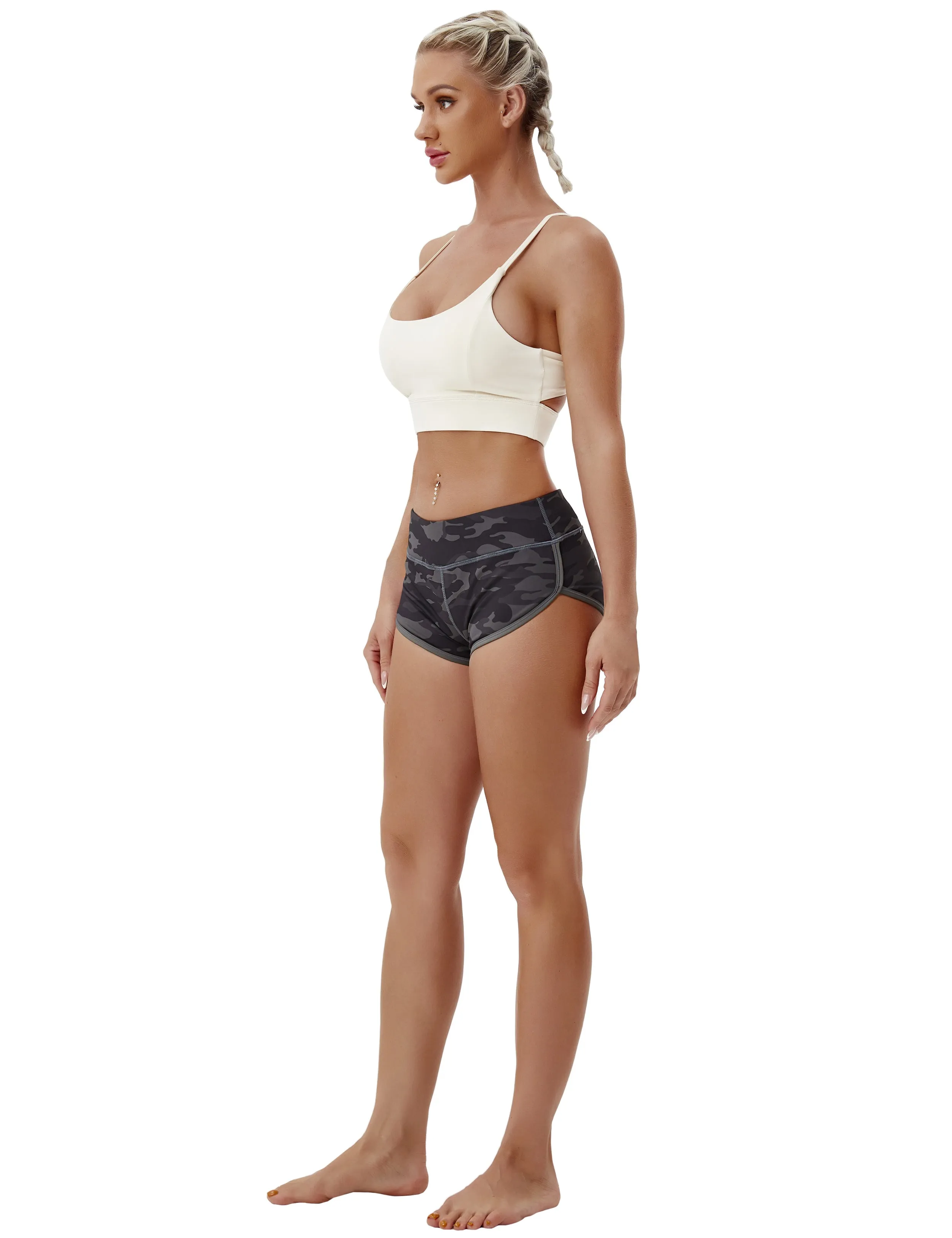 Printed Booty Yoga Shorts dimgray camo
