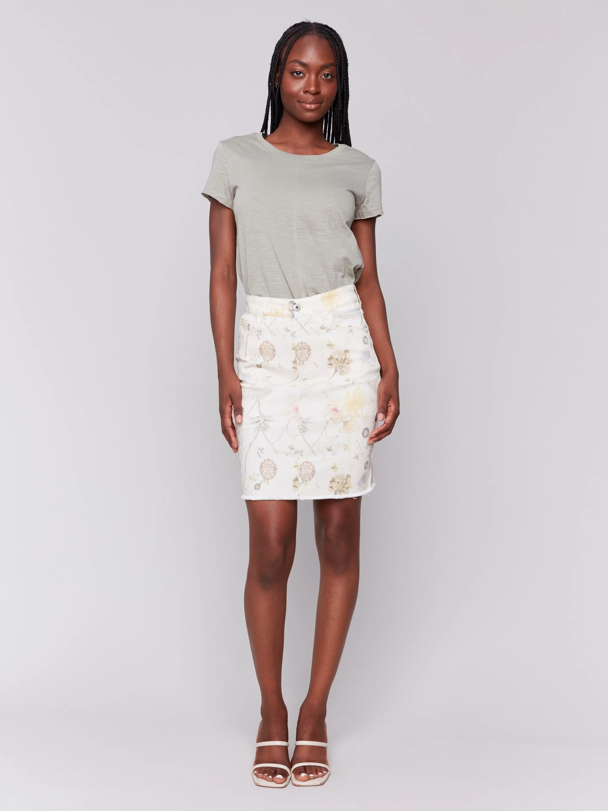 Printed Stretch Twill Skort - Garden