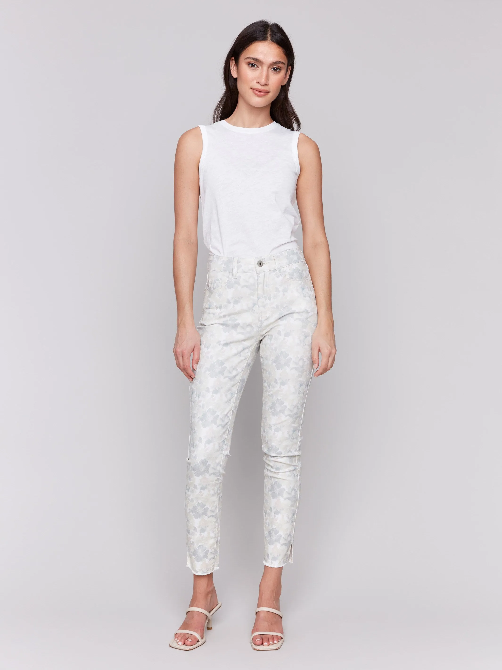 Printed Twill Pants with Hem Slit - Mirage