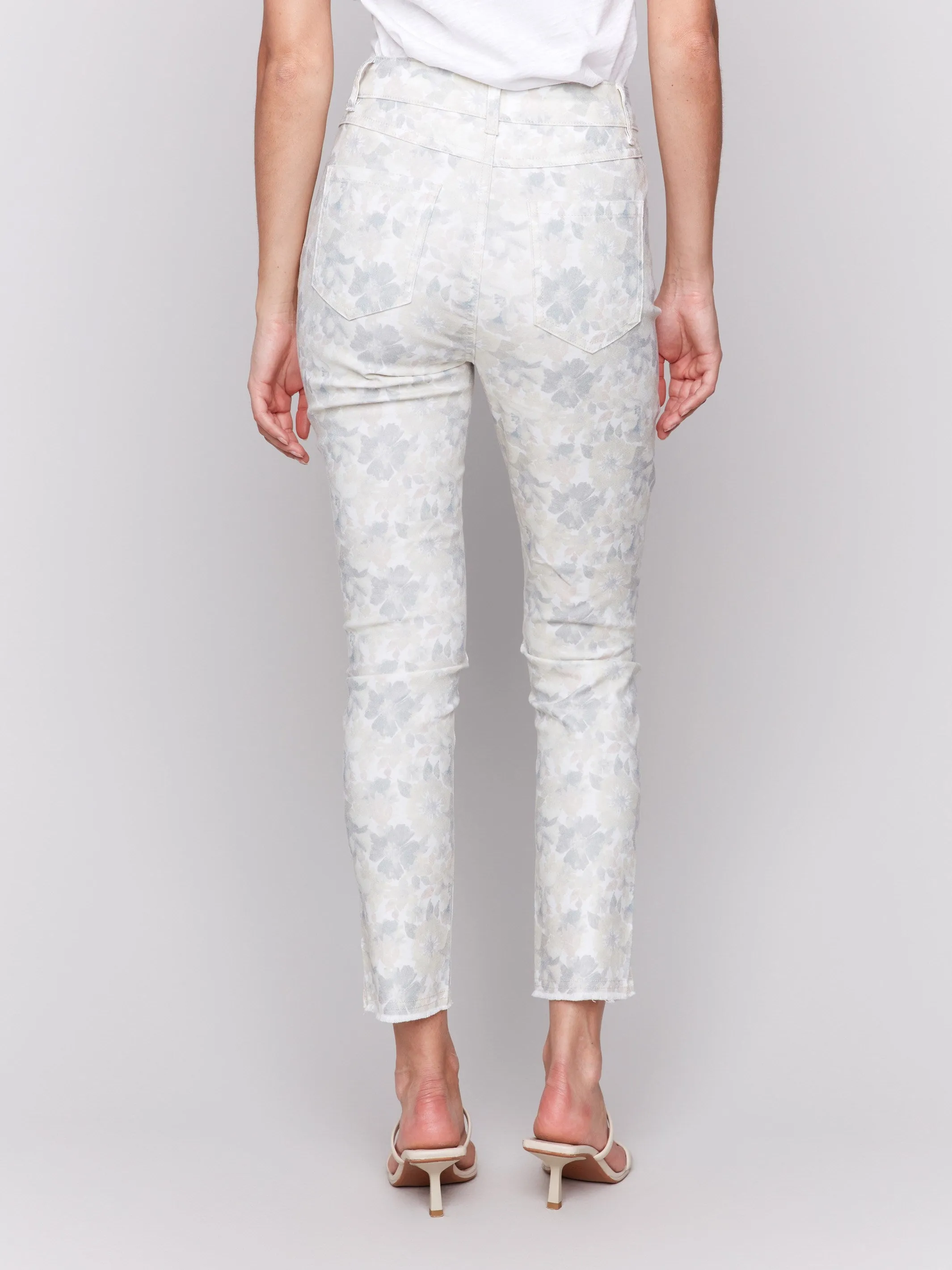 Printed Twill Pants with Hem Slit - Mirage