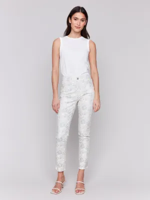 Printed Twill Pants with Hem Slit - Mirage