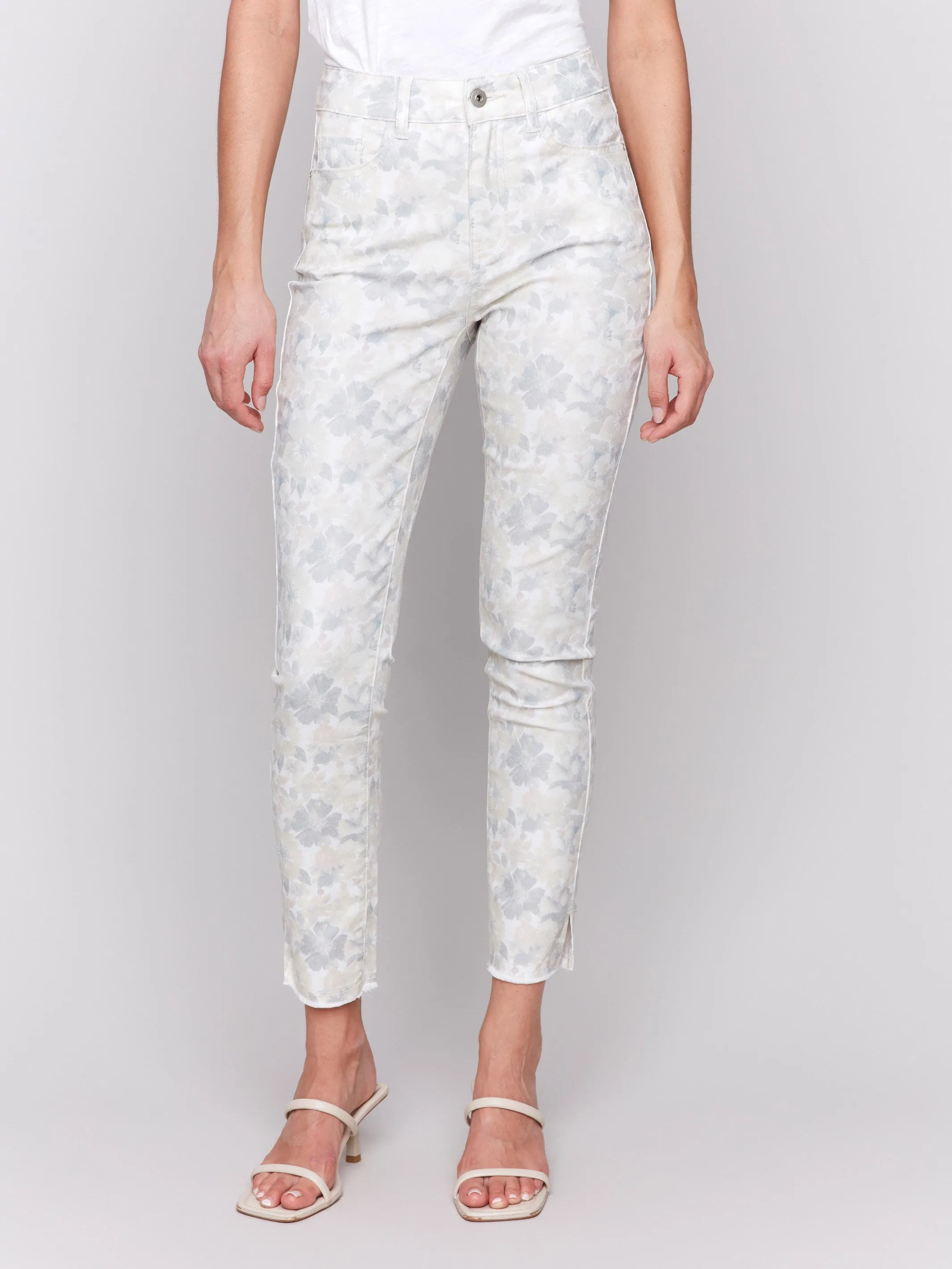 Printed Twill Pants with Hem Slit - Mirage
