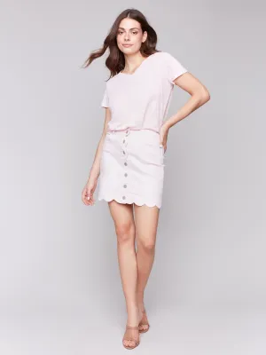 Scalloped Hem Button-Front Twill Skort - Petal