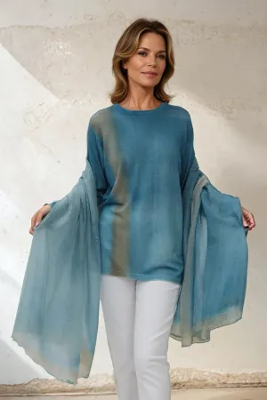 SHILOH CREW IN HAND-DYED CASHMERE TURQUOISE SAND