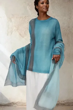 SHILOH CREW IN HAND-DYED CASHMERE TURQUOISE SQUARES