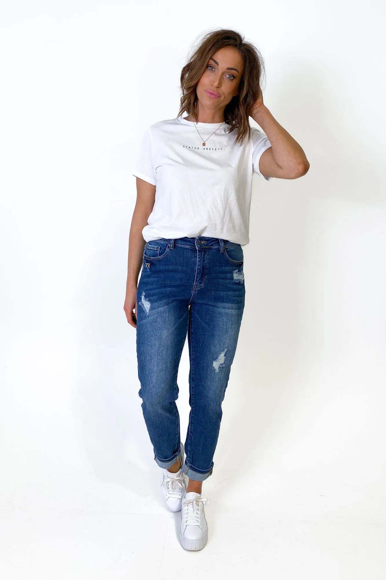 Shine On Label Kaiko Slim Leg Turn Up Cuff Jean Indigo