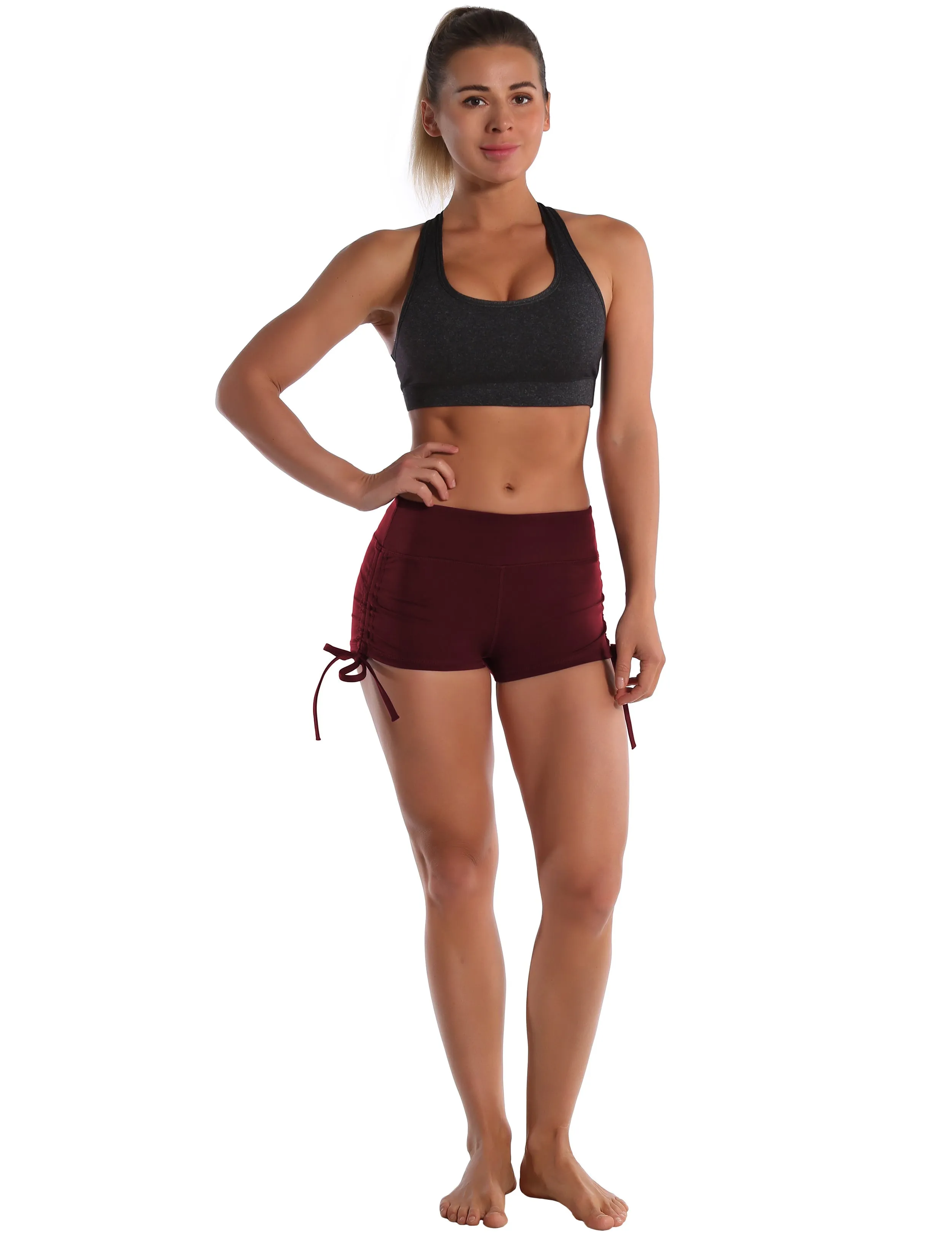 Side Drawstring Hot Shorts cherryred_Pilates
