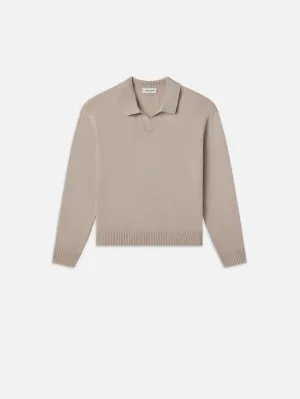 Silk Blend Polo Sweater -- Grey Beige